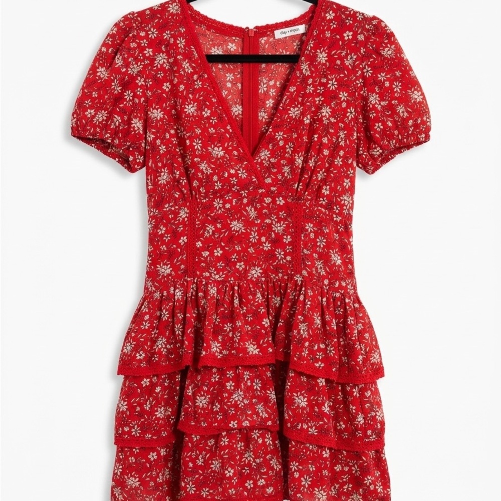 Day + Moon Red Floral Tiered Romper Size Small - Picture 2 of 5
